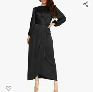 Pin Up Art Women's Size M 100% Satin Empire Waist Long Sleeve Maxi Dress NWT